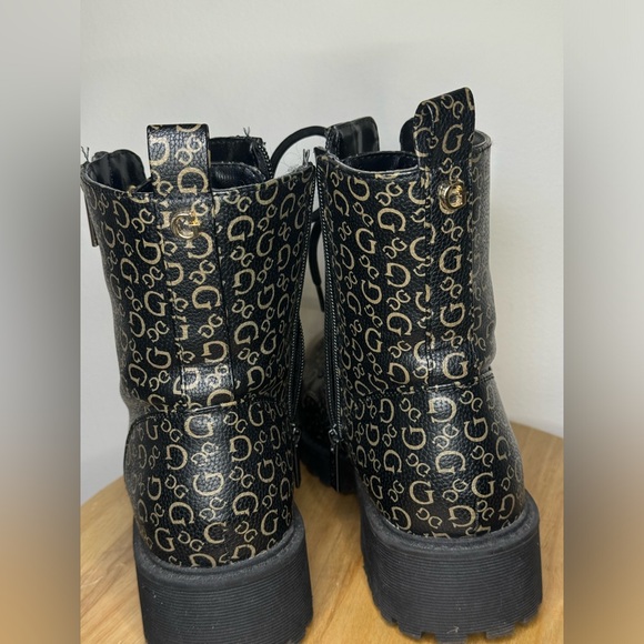 GUESS Combat Boots | Leather | Black and Gold 7.5 - Picture 3 of 7